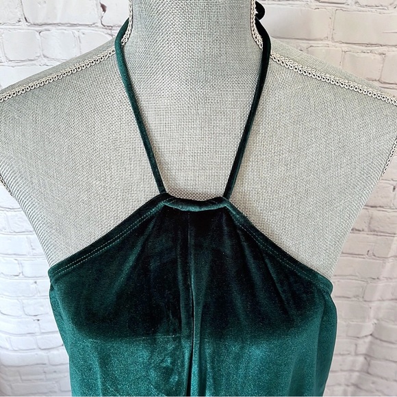 REFORMATION Green Velvet Front Slit Halter Plus Size Formal Prom Dress - Picture 11 of 12